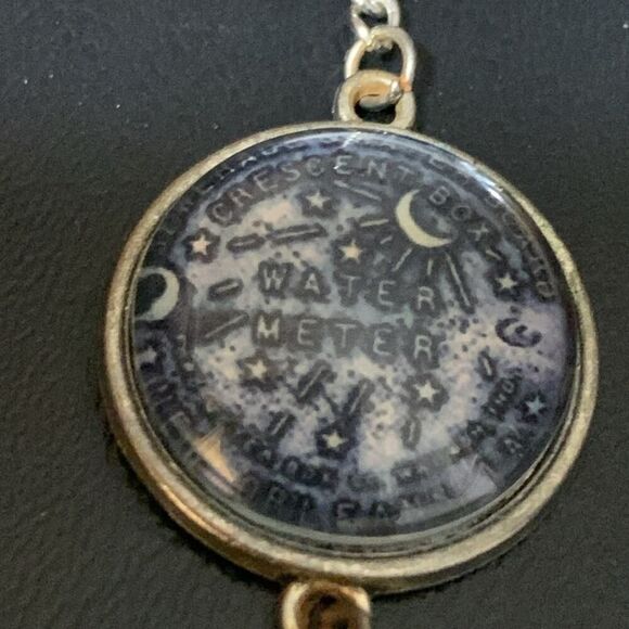 Vintage Lousiana Water Meter Chain Bracelet NOLA Crescent Box Silver Blue 8-10"L - Picture 9 of 12